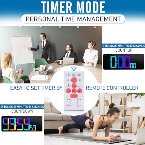 Large 13.7" LED Digital Timer（5''Nunmber）, 11 Color Changing, Count Up/Down Timer with Remote Control, Adjustable Brightness Wall Clock for Home, Office, Gym, Elderly, Auto DST - color: 13.7''rgb+remote