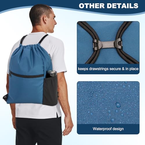 HOLYLUCK Men & Women Outdoor Sport Gym Sack Waterproof Drawstring Backpack Bag (Standard with drawstring, Cyan Blue) - color: Cyan Blue, style: Standard With Drawstring