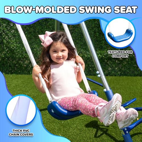 Sportspower Taylor 700lbs Galvanized Metal Swing Set for Kids for Backyard & Outdoors with Teeter-Totter, Saucer & Standing Swings, & 5ft Slide, 7.55' D × 13.88' W × 6.07' H, Bonus Anchor Kit