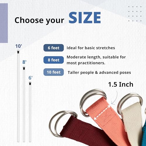 Everyday Yoga Strap with Metal D-Ring - Durable Stretching Strap for Yoga, Pilates, Flexibility & Physical Therapy (6ft, 8ft, 10ft) - color: True Navy, size: 10 Foot