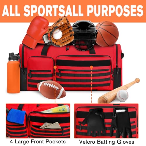 Goloni 130L Heavy Duty Large Duffle Equipment Bag,Catchers Gear Bag with Shoe Compartment,Baseball Duffle Bag - color: Red
