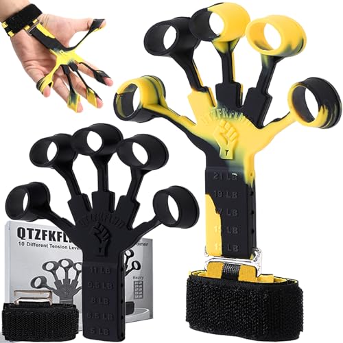Grip Strength Trainer with Forearm Strengthener, Hand Grip Strengthener, Hand Extension Exerciser, Stress Relief Ball and Hand Grip Strengthener for Muscle Building and Injury Recover(5 PCS) - color: N-B+Yellow