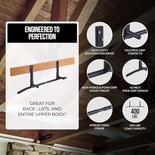 AmStaff Fitness Joist Mount Pull Up Bar, Ceiling Mounted Chin Up Bar for Home Gym, Crossfit, Beam, Rafter - Heavy Duty, Multi Grip, 42" Wide, Maximum Head Clearance - TU038