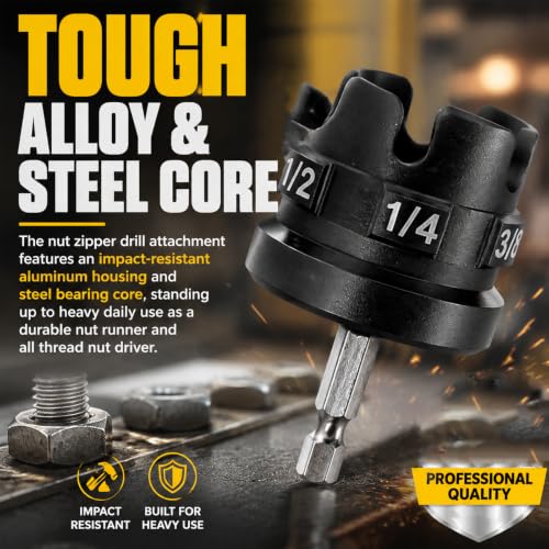 Universal Threaded Rod Nut Runner, Aluminum Alloy Nut Zipper Drill Attachment for Fast Nut and Bolt Removal, All Thread Nut Driver for 1/4, 3/8, 1/2 Inch Threaded Rods, Conduit Racks and Strut Systems - color: Black2