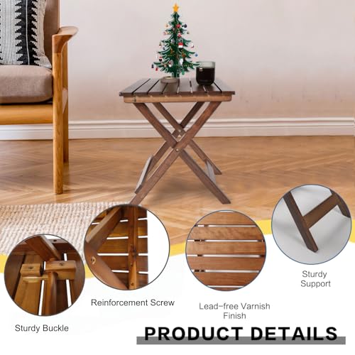 Outdoor Wooden Side Table, Folding Patio End Table, Small Square Furniture Table for Adirondack Chair, Balcony, Porch, Acacia Wood, No Assembly, Brown - color: S-brown-1