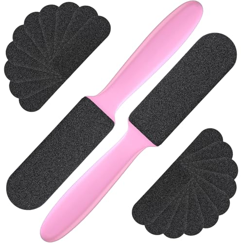 Mudder 2 Pack Stainless Steel Foot File with 20 Replaceable Double Sided Coarse & Fine Pads, Callus Remover for Dry Rough Skin and Cracked Heels, Reusable Pedicure Rasp(Pink) - color: Pink