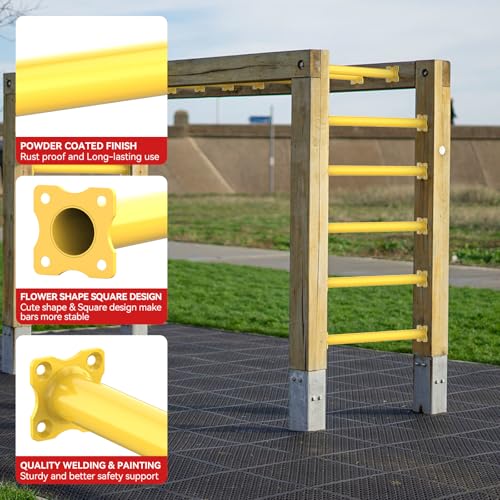 16.5 Inch Monkey Bars Kit Monkey Bar Ladder Rungs (Yellow, 12 Pcs) | Indoor Outdoor Metal Monkey Bars for Backyard - color: Yellow