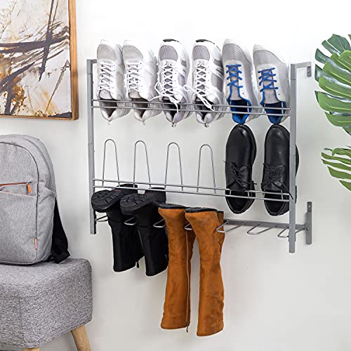 MyGift Premium Silver Metal Hanging Wall Shoe Rack for Walk in Closet, Mudroom and Entryway, Wall Mounted Space Saving Boot and Shoe Rack Organizer, Holds 9 Pairs - color: Silver (3 Tier, 9 Pairs)