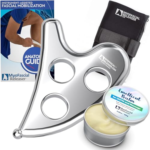Professional Muscle Scraper Tool – Medical-Grade 304 SS IASTM & Gua Sha Scraping Tool – Ergonomic Fascia Mobilization Instrument for Soft Tissue Massage & Manual Bodywork – Emollient Balm Included - color: Original Tool