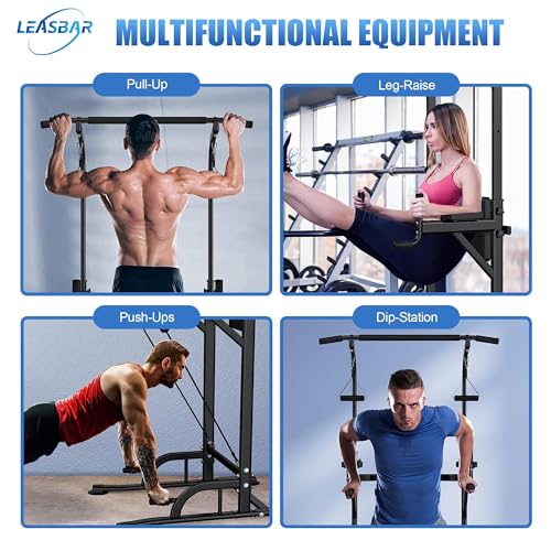 Pull Up Dip Station for Home Gym, Power Tower with Backrest, Adjustable Height Pull Up Bar Stand, Multifunctional Strength Training Fitness Workout Station