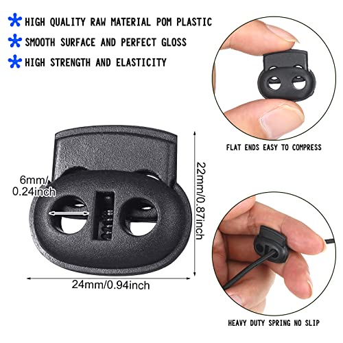Patelai 50 Pieces Cord Locks Spring Toggles Stoppers Plastic Single Hole End Stopper Slider and 1/8 Inch 66 Feet Elastic Bungee Cord for Drawstring Shoelaces Clothing Bags(Black, Simple Style) - size: Black, style: Simple Style