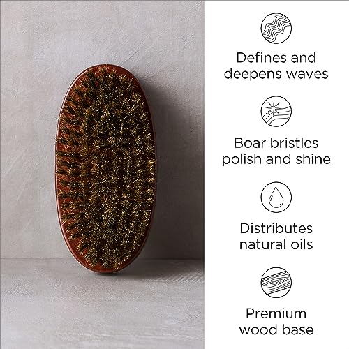 Diane Premium 100% Boar Bristle Military Wave Hair Brush for Men, Medium Firm Bristles for Thick, Curly or Coarse Hair, Use for Detangling, Smoothing, Wave Styles, Soft on Scalp, Restores Shine - style: Military Brush