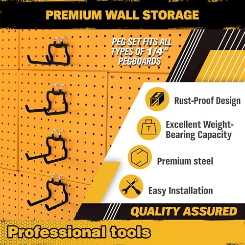 ELEAD 4-Piece Flat Pegboard Hooks, Peg Board Organizer Accessories for Hanging, Fit 1/4" Pegboard, Peg Board Tool Hangers for Garage Kitchen Workbench - style: Flat Hooks 4-Piece