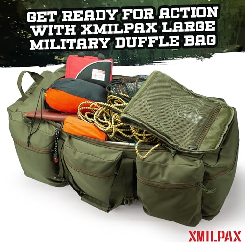 100L Large Military Duffle Bag Deployment Duffel Bag Sports Equipment Travel Luggage Bag with Detachable Backpack Straps… - color: Olive Green