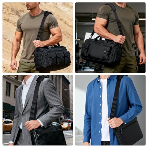 NATURE PIONEOR Replacement Shoulder Strap, Adjustable Crossbody Bag Strap | 6 MOLLE Loops, Universal Padded Purse Strap for Gym Messenger Luggage Duffle Tool Golf Bag, Large Opening Metal Hook,Black
