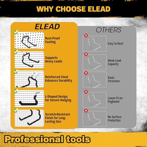 ELEAD 4-Piece Flat Pegboard Hooks, Peg Board Organizer Accessories for Hanging, Fit 1/4" Pegboard, Peg Board Tool Hangers for Garage Kitchen Workbench - style: Flat Hooks 4-Piece