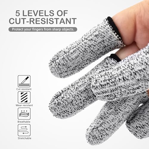 Quacc 10 PCS Breathable Cut Resistant Finger Cots Fingertip Protection Gloves Reusable Thumb Protectors for Kitchen, Work, Carving (Gray)