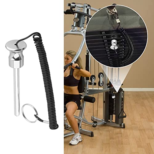 Cosmos Gym Weight Stack Pin Universal Replacement Selector Lock Pin Detent Hitch Pin, Tensile 3/8" Dia. & 4" Locking Space with Lanyard, for Gym Equipment Machine Weight Plate - color: Silver Tone Knob