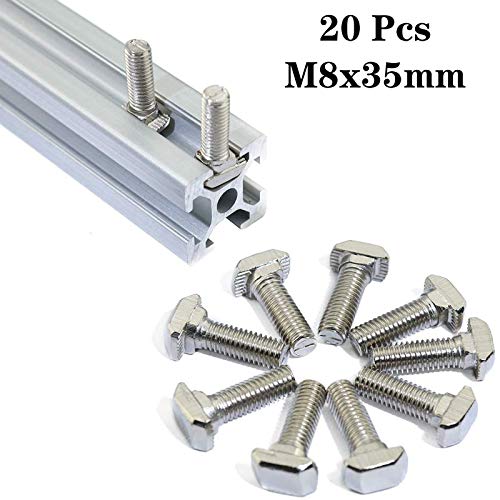 20 Pcs M8 x 35mm Thread T Slot Drop-in Bolt T-Bolt Hammer Head Bolt T Screw Stud for 4040 Series Standard 8mm T-Slot Aluminum Extrusion Profile (4040 Series) - size: 40-M8x35mm