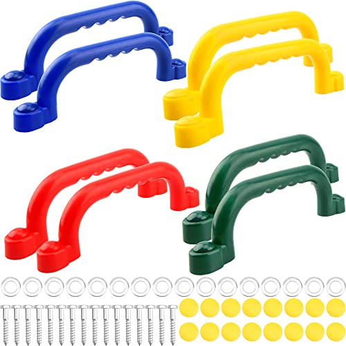 8 Pieces Playground Safety Handles Swing Set Handles Playset Grab Handles for Kids Boys Girls Outdoor Play House Frame Accessories(Green,Blue,Yellow,Red) - color: Green,blue,yellow,red