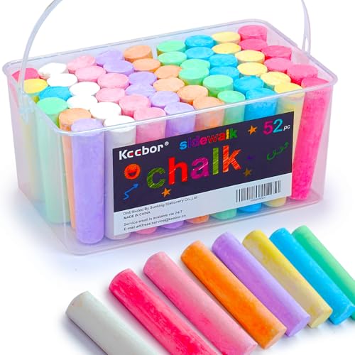 Keebor Washable Jumbo Sidewalk Chalk, 54 Pcs, 8 Colors | Outdoor Chalk for Sidewalk, Playground, Chalkboard & Blackboard Painting