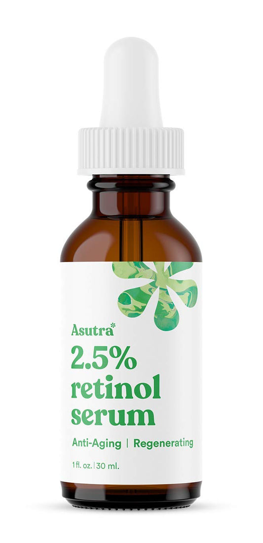 Asutra 2.5% Retinol Serum, 1 Fl Oz - Hyaluronic Acid, Vitamin E, Wheat Germ, Aloe, & Jojoba Oil, Plumping Face Serum