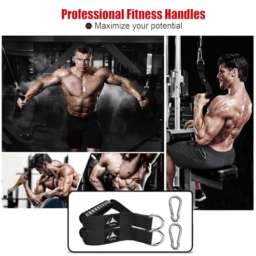 Heavy Duty Gym Exercise Handles Attachment for Cable Machine,Resistance Band,Pulley System Home Fitness Workout Equipment, with Elastic Rubber Grip and 2 Large Carabiners - color: Space Black xw