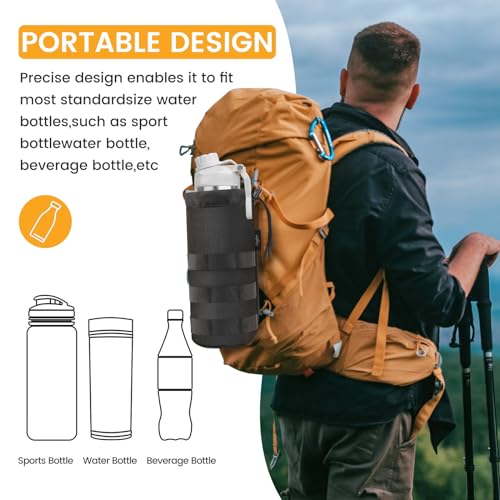 Molle Water Bottle Holder, Upgraded 1000D Nylon Tactical Molle Water Bottle Pouch, Sports Water Bottle Bag Bottom Mesh Lining Hydration Carrier for Camping, Climbing, Hiking and Travelling - color: Black-2pack