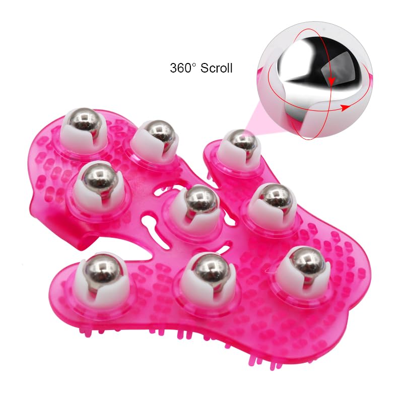 Roller Ball Body Massage Glove Anti-Cellulite Muscle Pain Relief Relax Massager for Neck Back Shoulder Buttocks Face Lift Tools (Pink) - color: Pink