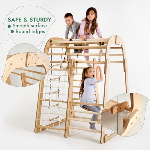 Goodevas Wooden Kids Climbing Frame Indoor – Montessori Playground with Slide, Climbing Wall & Rope Ladder – Enhanced Montessori Gym for Children Ages 3 to 8 - size: Playground