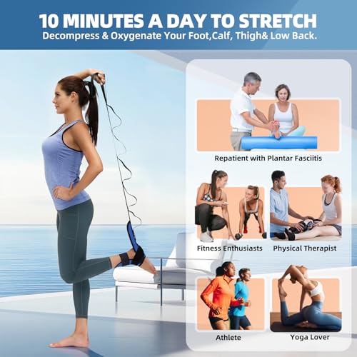 comness Foot and Calf Stretcher-Stretching Strap For Plantar Fasciitis, Heel Spurs, Foot Drop, Achilles Tendonitis & Hamstring. Yoga Foot & Leg Stretch Strap. (Blue) - color: Blue