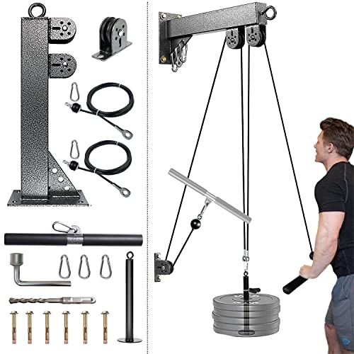 MARSAFIT Fitness Wall Mount Pulley System, Weight Cable Pulley System for Gym, LAT Pull Down and Low Row Cable Machine, Cable Station Equipment