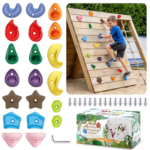 TOPNEW Climbing Holds for Kids, Rock Wall Holds with Hardware - Climbing Rocks for Indoor Outdoor Playground Climbing Wall (20 Pcs) - style: 20 Pcs