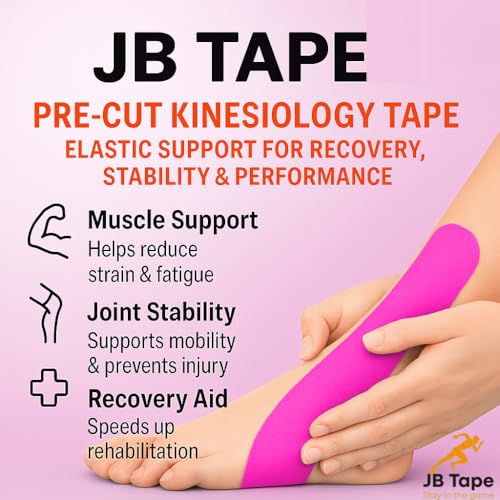 JB Tape Kinesiology Tape, 80 Precut Strips, Pink, Latex‑Free, 4 Rolls | Breathable Material - color: Hot Pink