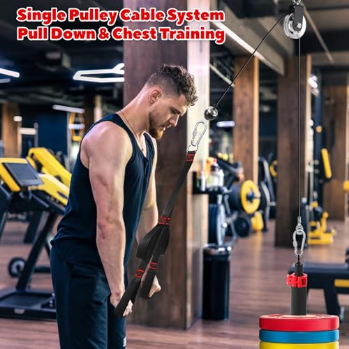 Fitness LAT and Lift Pulley System, Upgraded Weight Cable Pulley LAT Pull Down Machine Attachments Home Gym Training Equipment for Biceps Curl Triceps Forearm - color: Black-Steam