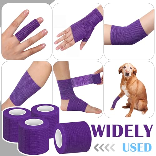 Treela 64 Pack 2 Inch X 5 Yard Self Adherent Cohesive Wrap Bandages Breathable Athletic Tape Self Adhesive Bandage Tape Elastic Rolls for Wrist Ankle(Dark Purple) - color: Dark Purple, size: 2 Inch X 5 Yard