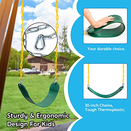 TURFEE 3 Pack Green Swing Seats Heavy Duty with 66" Chain, Swing Set Accessories Replacement with Snap Hooks for Kids Outdoor Play Playground, Trees, Backyard (Limit 300lb) - style: Swing set