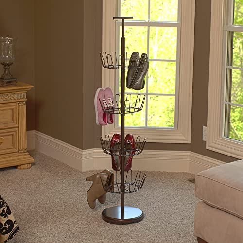 Household Essentials 2139-1 Metal Four-Tier Adjustable Revolving Shoe Rack | Holds up to 24 Pairs of Shoes | Antique Bronze Finish - color: Bronze