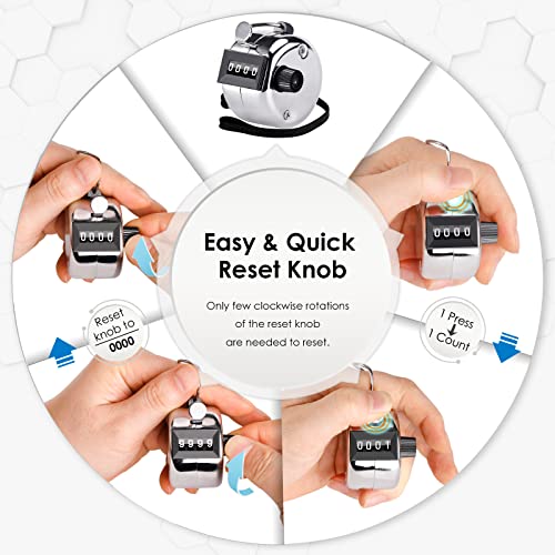 KTRIO Handheld Tally Counter, 4-Digit Mechanical Clicker | Battery-Free Counting, 4-Digit Display, Lightweight ABS Case, Finger Ring, Multi-Use Counter - color: Metallic Color