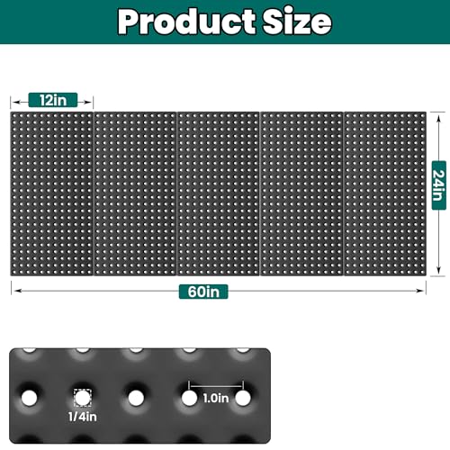 EVERHANGER Metal Pegboard Panels 24" x 12", Heavy Duty Steel Peg Boards for Garage, Pegboard Wall Organizer for Tool Storage and Organization, Black, 5 Pack - size: 5 Pack 24" x 12"
