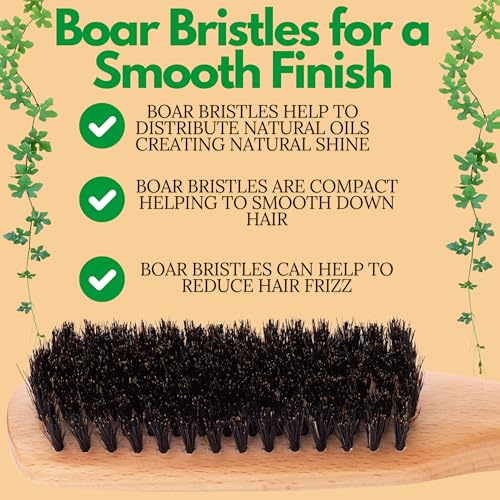 GranNaturals Boar Bristle Slick Back Hair Brush - Large Soft/Medium Smoothing Hairbrush to Style, Polish, & Lay Hair Down Flat to Create a Sleek Frizz Free Hairstyle for Women and Men