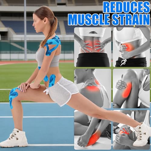 Wide Kinesiology Tape, 3 Pack, 4in x 5.5yd, Waterproof Blue Camo | Waterproof & Sweat-Resistant, Breathable Latex-Free Cotton, For Shoulder, Knee, Fit Sports, Workouts & Active Training - color: Blue 4in