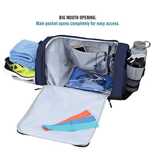 Ultimate Gym Bag 2.0: The Durable Crowdsource Designed Duffel Bag with 10 Optimal Compartments Including Water Resistant Pouch - color: Blue, size: Medium (20")