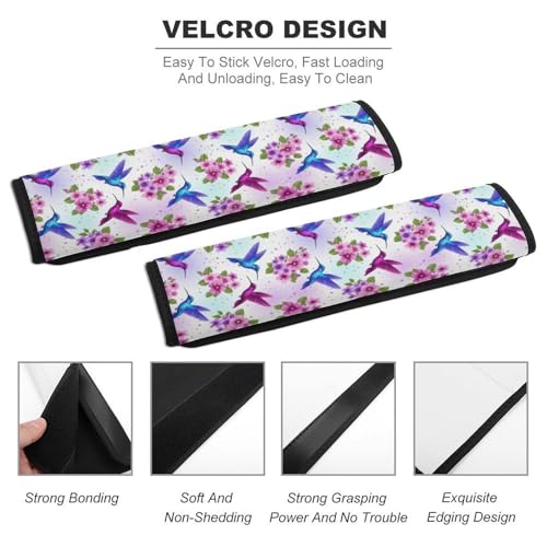 Universal Soft and Comfortable Seat Belt Cover for Adult Use, Stroller Pushchair High Chair, 2 Pack Floral Bird Purple Flower Hummingbird Shoulder Harness Cover - color: Pattern 768