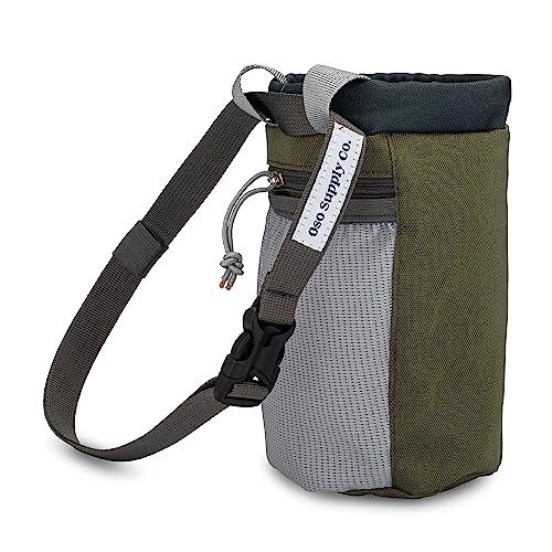 Classic Chalk Bag for Rock Climbing, Bouldering Chalk Bag Bucket with Quick-Clip Belt, Zippered Pockets and Pouch - Perfect Indoor/Outdoor Rock Climbing Gear Equipment - color: Olive Green
