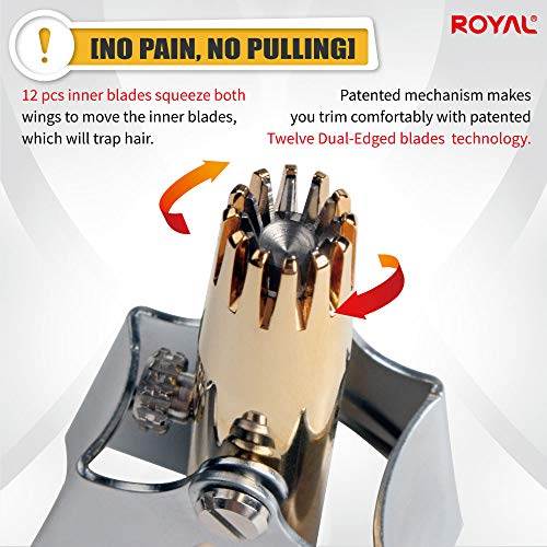 ROYAL [Made in Korea] Gold Nose Hair Trimmer for Men, Golden Birdie, Allergy-Free, Manual, Battery-Free, Waterproof, Painless with Twelve Dual-Edged Blades, Patented Mechanism ET-4PG - color: Gold