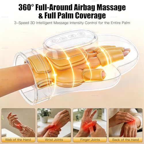 Hand Massager with Heat & Compression for Pain Relief | Hand Massager for Arthritis and Carpal Tunnel Relief, 3 Modes 3 Heat Levels 5 Compression Settings, Office, Home, Travel - color: Gray