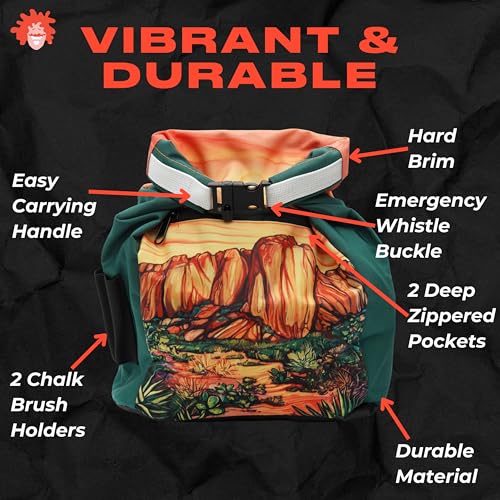 Rock Climbing Chalk Bucket | for Bouldering Gym & Outdoor Use | Durable Hook & Loop Closure, 2 Zippered Pockets, Easy-Carry Handle - style: Hueco Tanks