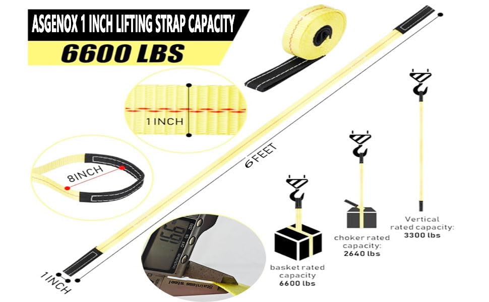 2 Pack 1 "x6' Lift Sling Straps Reinforced Loops 1 inch 6 Feet Tree Saver Strap 8000 Pound Capacity, Lifting Straps for Hoist, Winch Straps Yellow