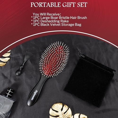 STYLEMATE Boar Bristle Hair Brush for Women Men, Stiff Nylon Pins and Natural Soft Boar Bristles for Thick & Fine Hair,Not waterproof - Large Paddle Smoothing Hairbrush for Detangling, Defining, Shine